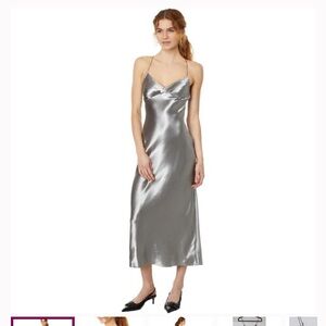 NWT Madewell Layton‎ Women's Silver Metallic Satin Midi Slip Dress